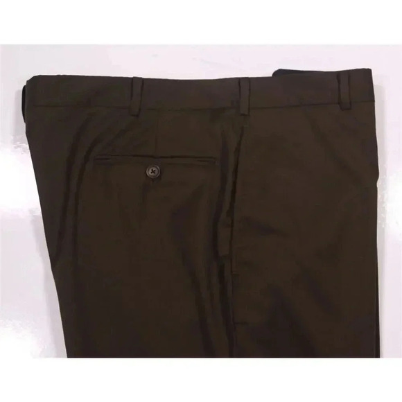 Adrian Jules Bespoke Recent Solid Brown Flat Front Wool Dress Pants 38x30 - Picture 2 of 6